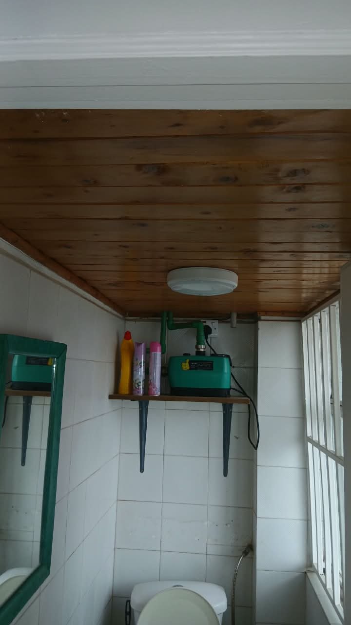 Ceiling-Mounted Water Pump Install — Connections tested and tidied